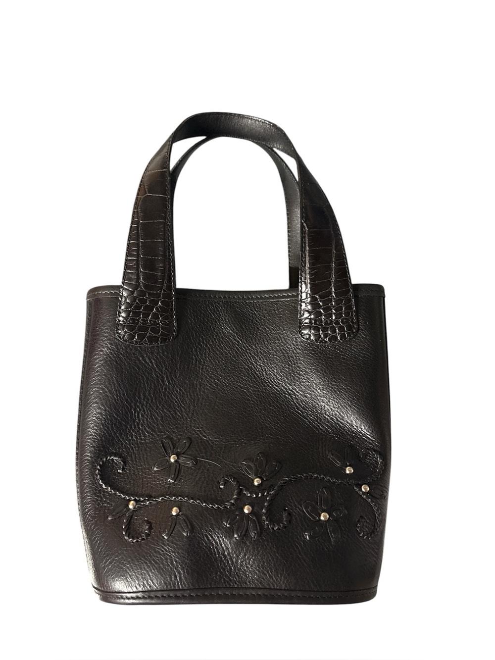 Brighton Black Leather Floral Embossed Tote